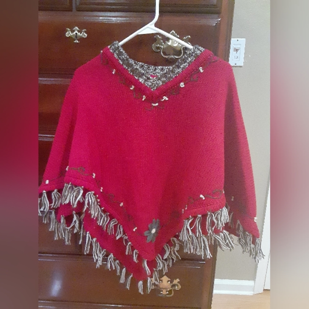 Vintage 90's Flower Sweater Poncho NWOT
